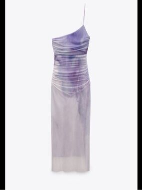 Zara One-Shoulder Lavender Ruched Midi Dress